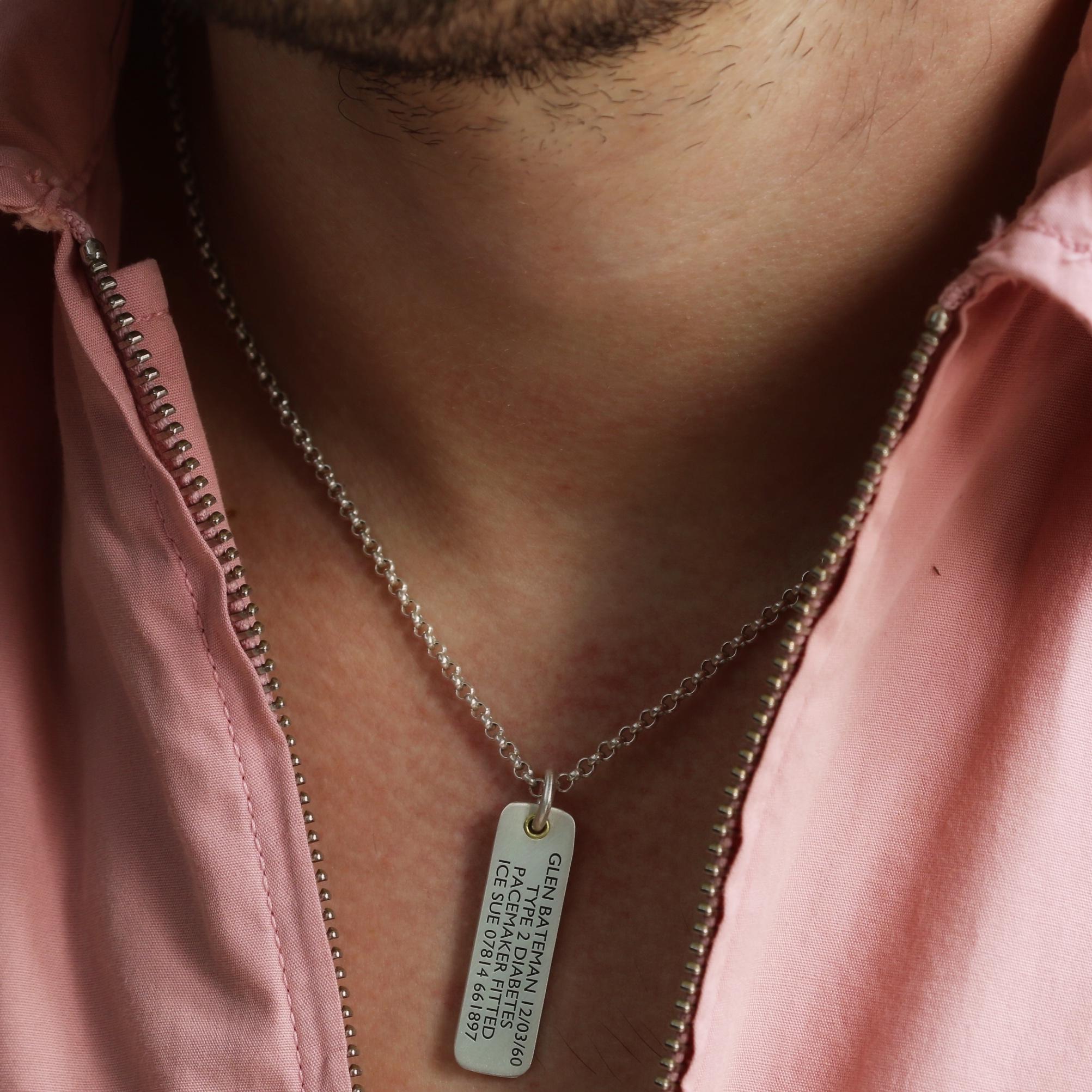 Men's Silver Medical Alert Allergy Necklace