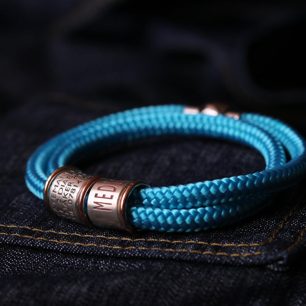 Turquoise Blue Paracord and Silver Medical Alert Bracelet