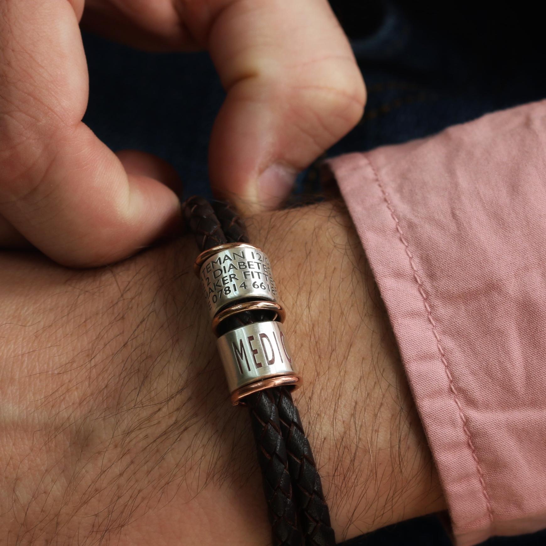 Morgan & French Braided Leather and Silver Medical Alert Bracelet