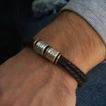 Dark Brown Braided Leather and Silver Medical Alert Bracelet - Image 3