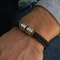 Dark Brown Braided Leather and Silver Medical Alert Bracelet