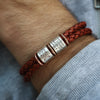 Vintage Red Braided Leather and Silver Medical Alert Bracelet - Thumbnail 1