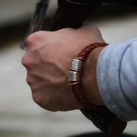 Vintage Red Braided Leather and Silver Medical Alert Bracelet - Thumbnail 3