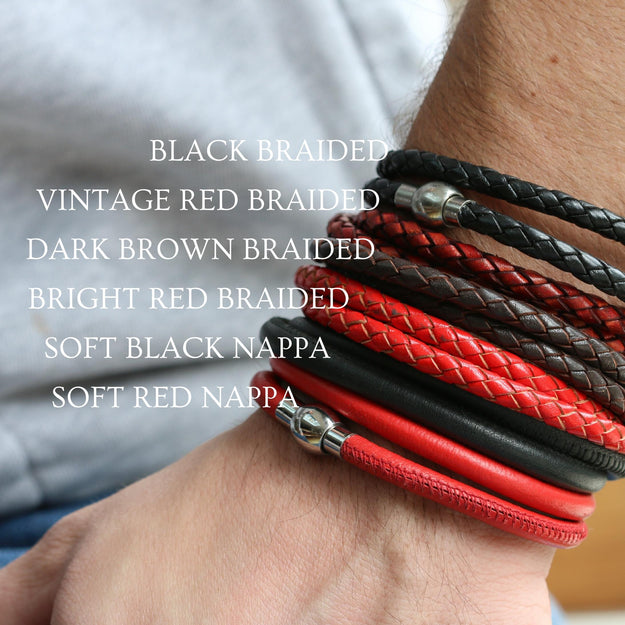 Vintage Red Braided Leather and Silver Medical Alert Bracelet