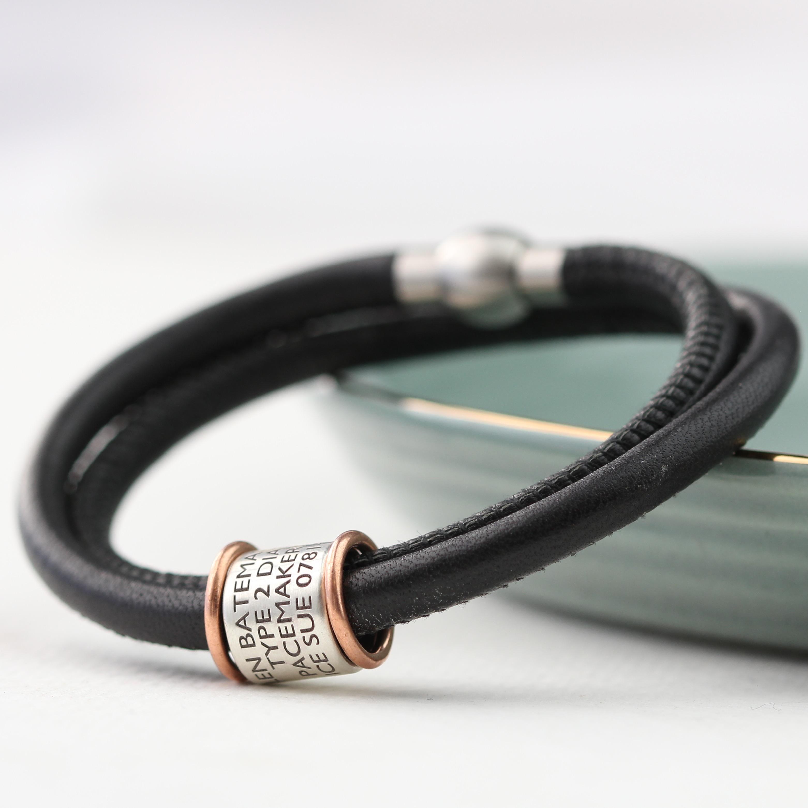 Leather Medical Alert ID Bracelet