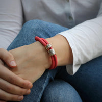 Coral Soft Leather and Silver Women's Medical Alert Bracelet - Thumbnail 2