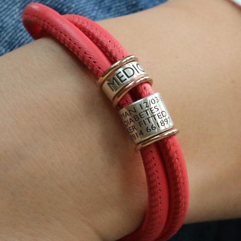 Soft Leather Silver Medical Alert Bracelet