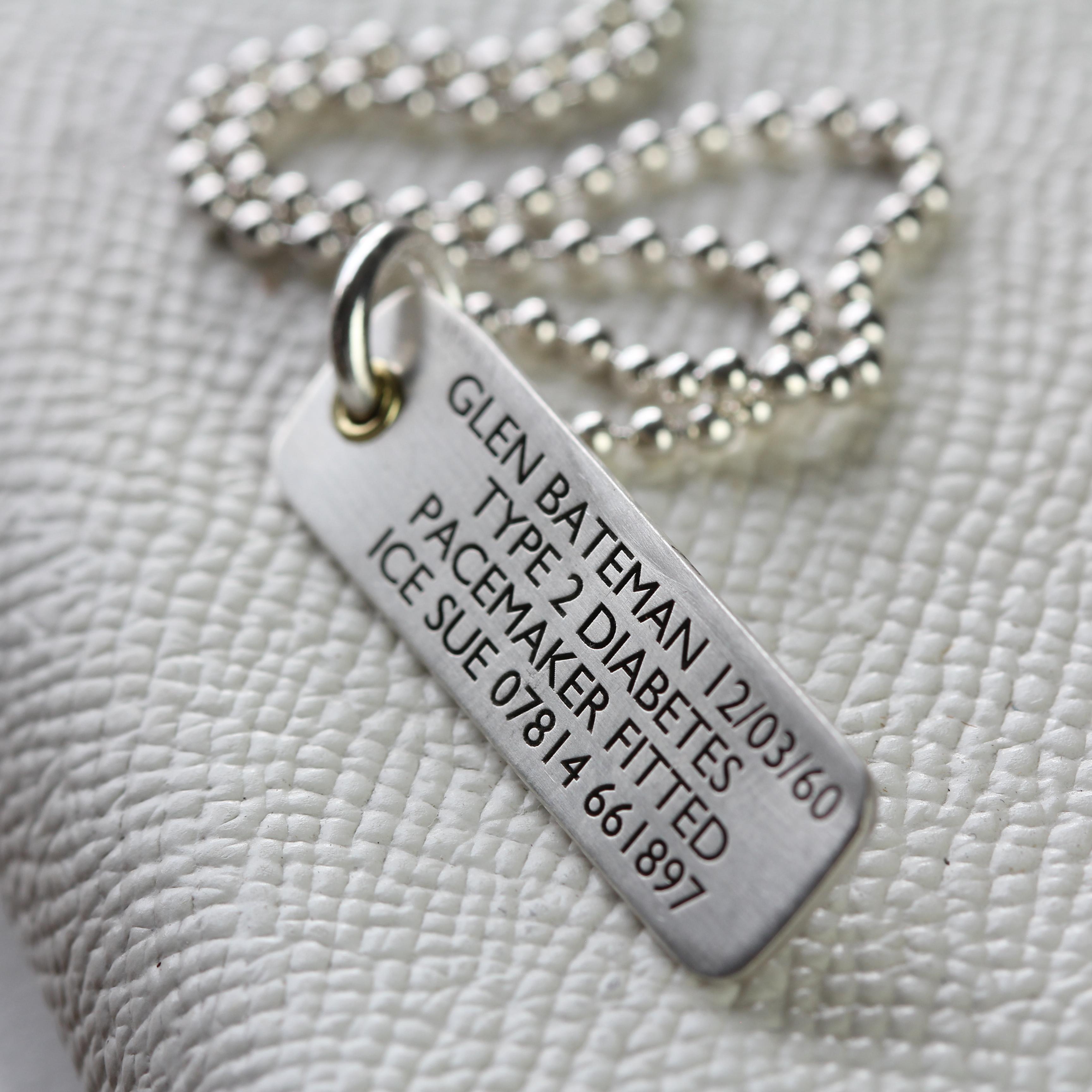 Slim Silver Medical Alert Allergy Necklace