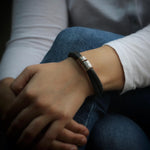 Soft Dark Grey Leather and Silver Medical Alert Bracelet - Image 5