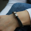 Soft Dark Grey Leather and Silver Medical Alert Bracelet - Thumbnail 6