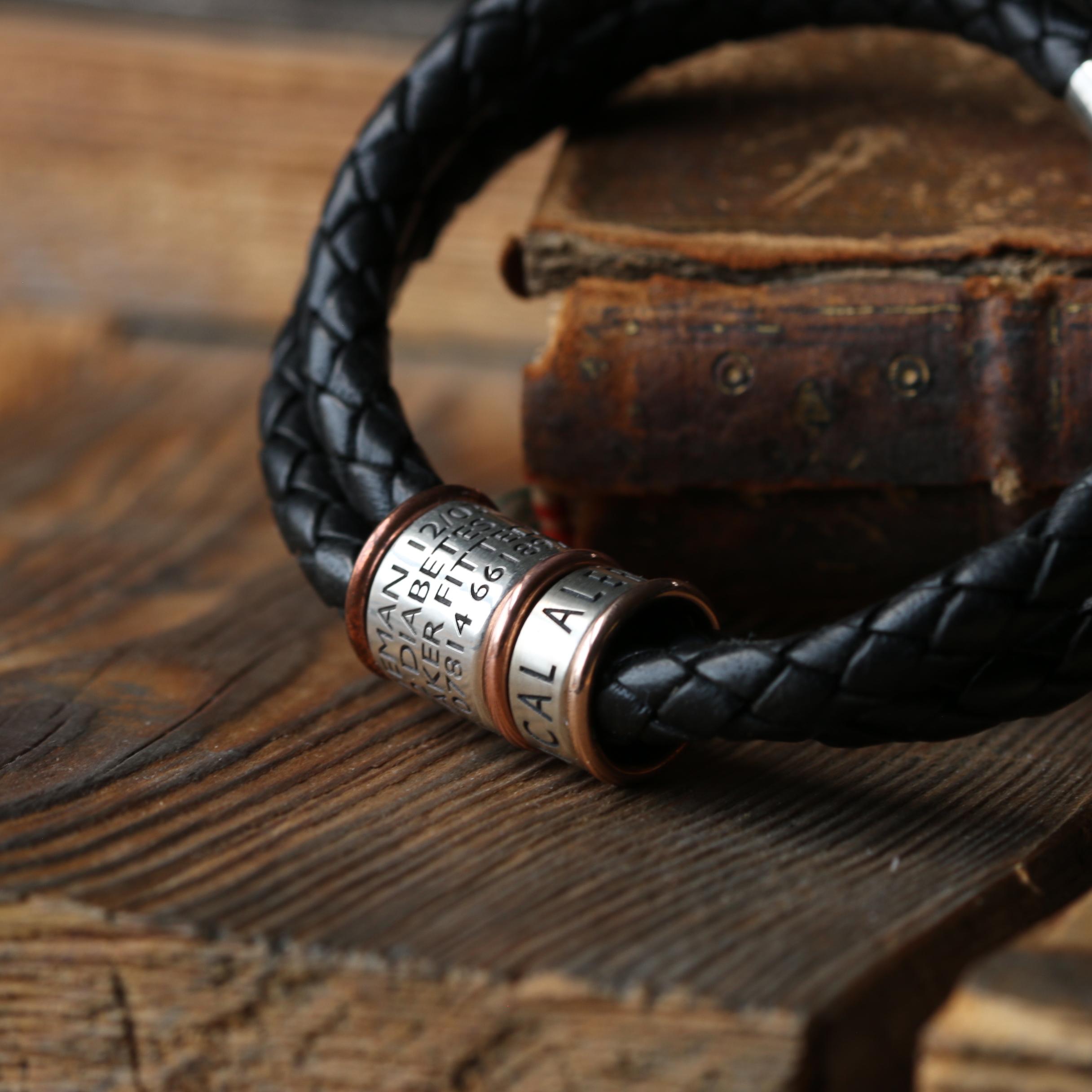 Braided Leather Silver Medical Alert Bracelet