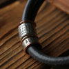 Soft Dark Grey Leather and Silver Medical Alert Bracelet - Thumbnail 3