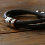 Soft Dark Grey Leather and Silver Medical Alert Bracelet - Image 2