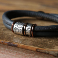 Soft Dark Grey Leather and Silver Medical Alert Bracelet - Thumbnail 1