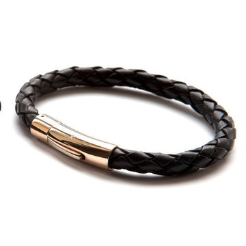 Luxury Rose Gold and Black Leather Bracelet