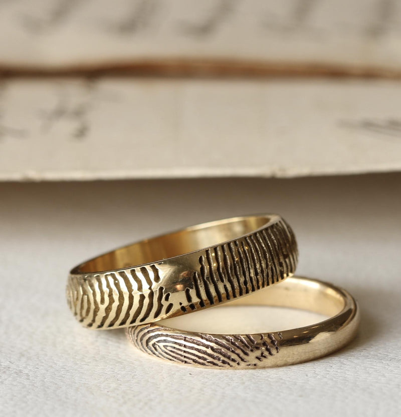 Standard and slender solid gold fingerprint rings