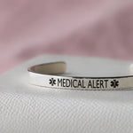 Silver Medical Alert Caduceus Cuff Bracelet - Image 2