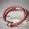 Soft Rose Pink Leather and Silver Women's Medical Alert Bracelet - Thumbnail 1