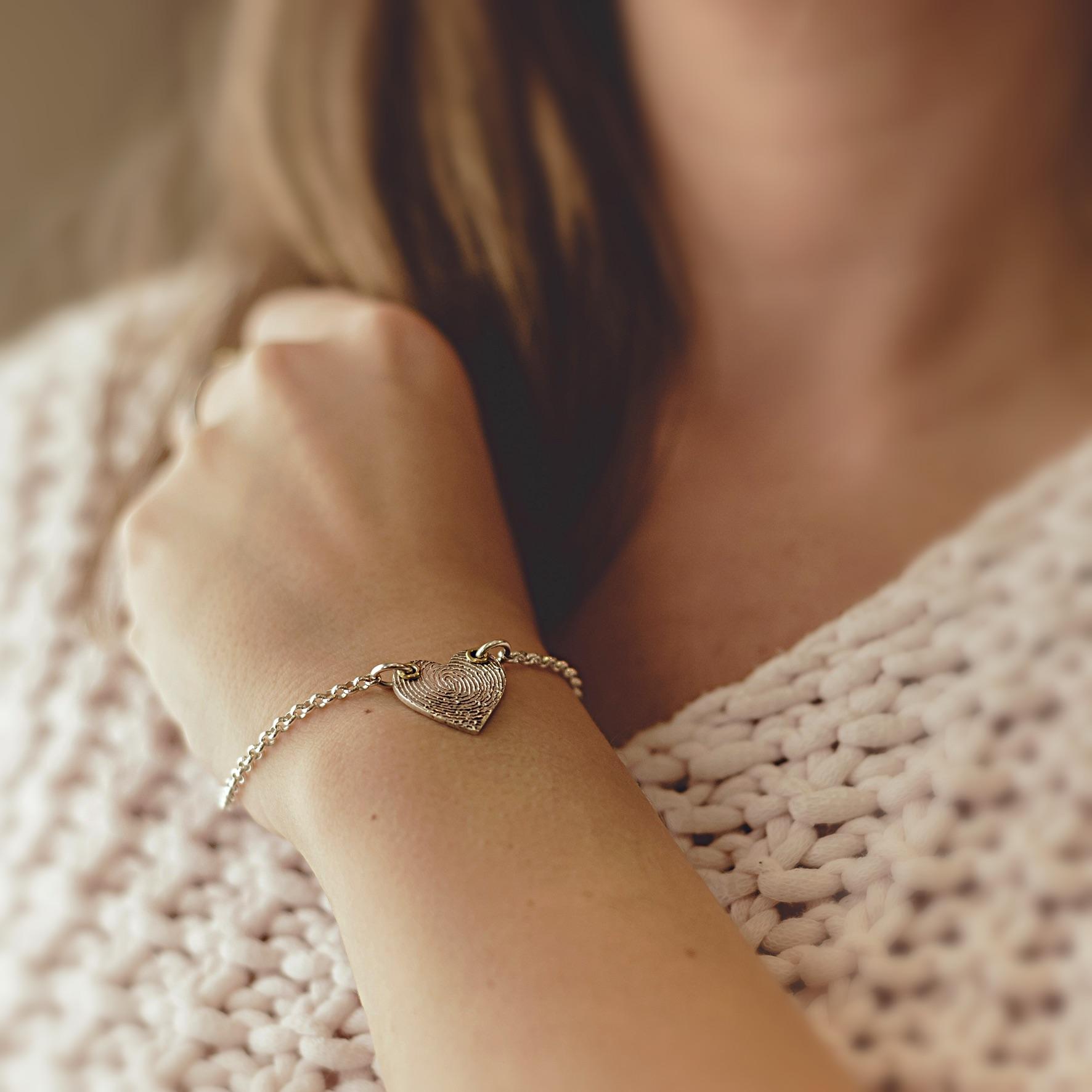 Winged Fingerprint Charm Heart Bracelet