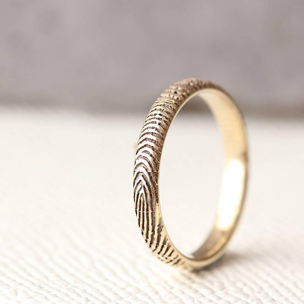 Slender Solid Gold Fingerprint Ring