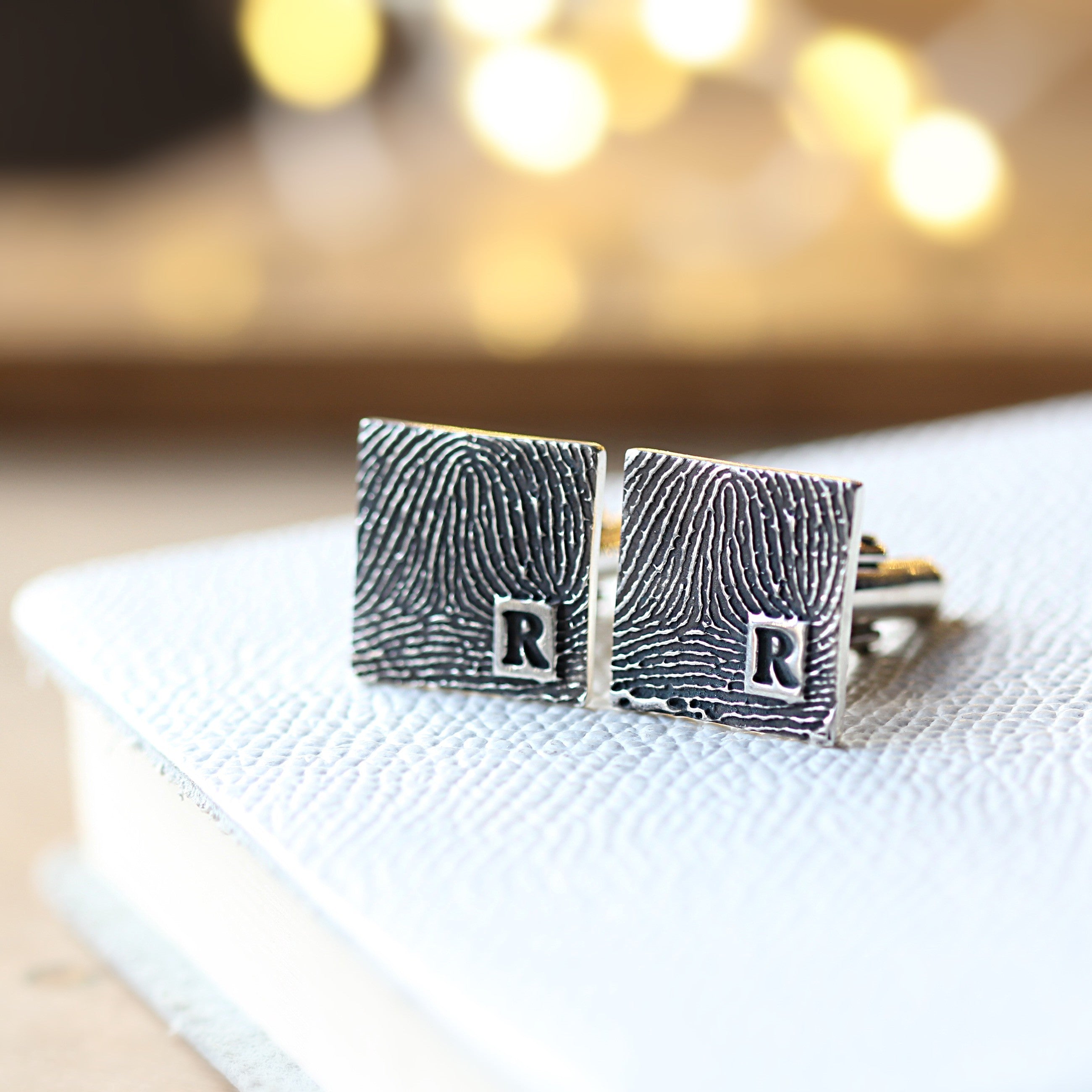 Square Silver Fingerprint Cufflinks