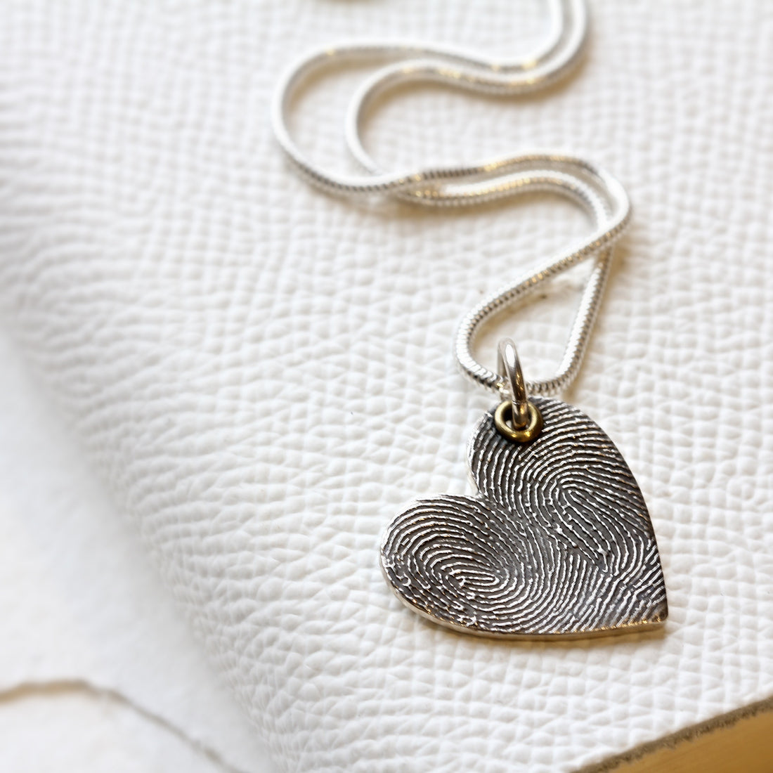Silver Heart pendant with two fingerprints side by side