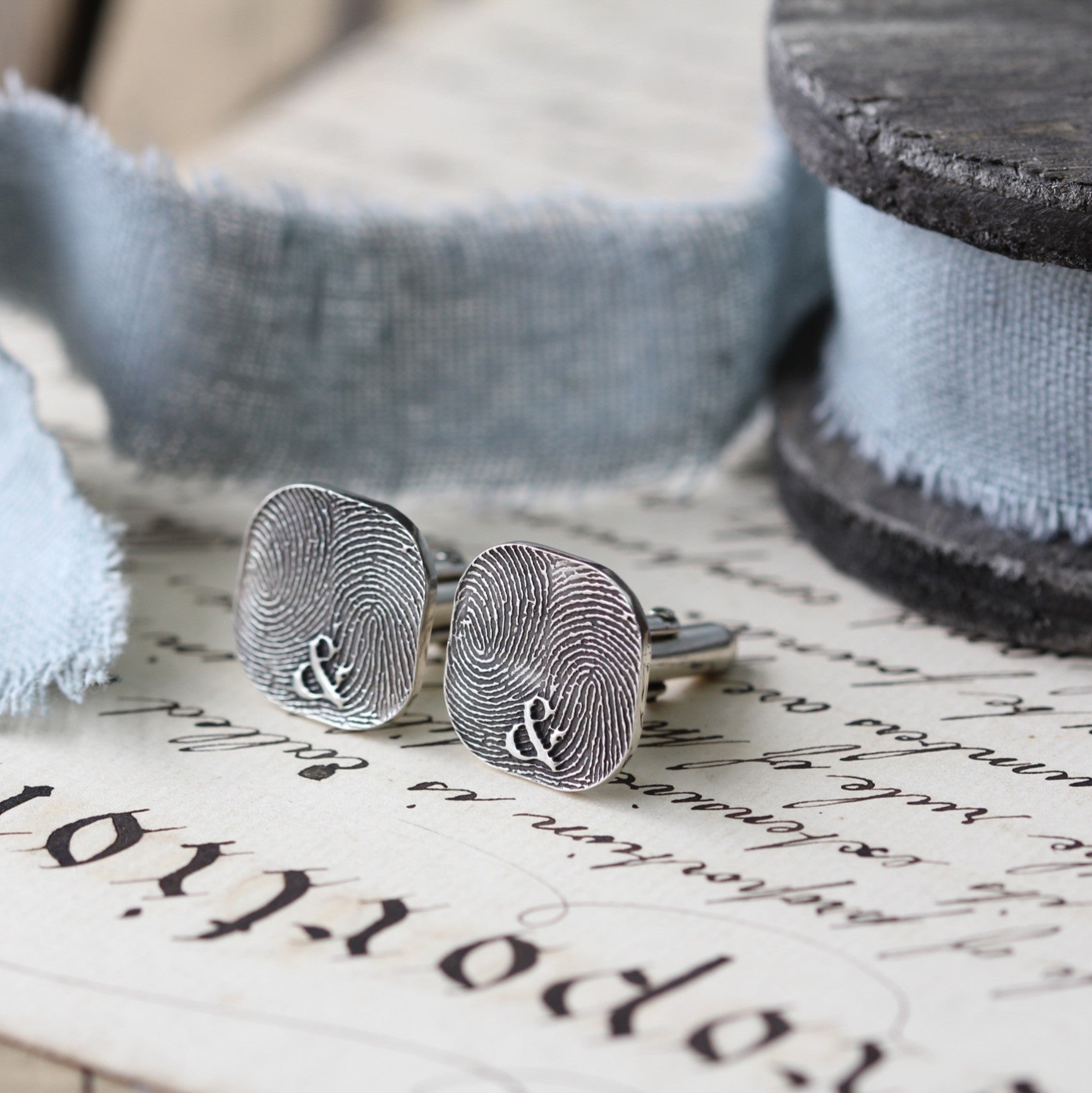 Monogram Rounded Square Fingerprint Cufflinks