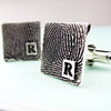 Square Silver Fingerprint Cufflinks - Thumbnail 3