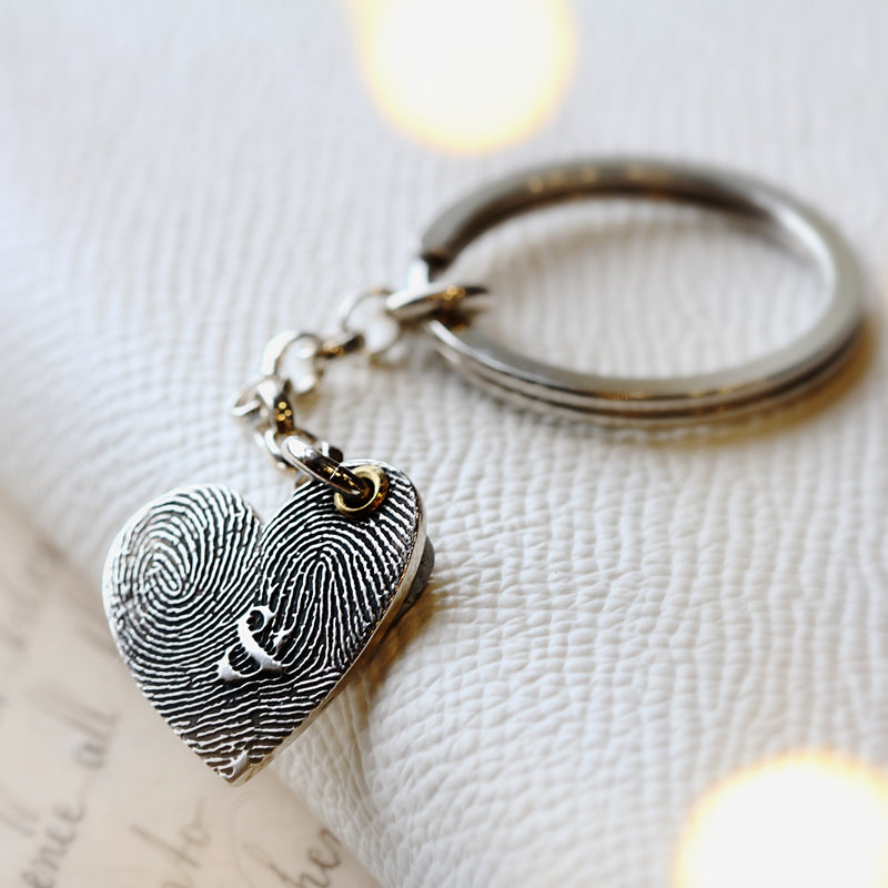 Heart Fingerprint Keyring with an all-over print