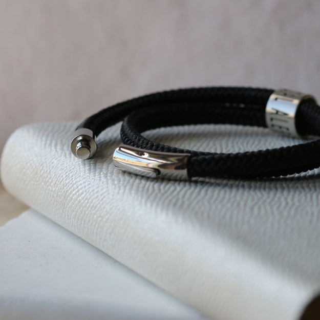 Soft Dark Grey Leather and Silver Medical Alert Bracelet