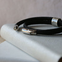 Soft Black Leather and Silver Medical Alert Bracelet