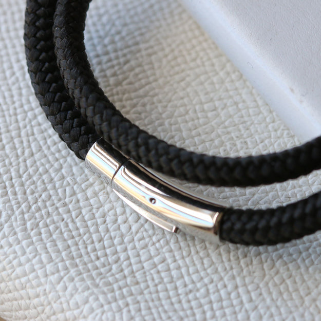 Slim Silver Band Leather Medical Alert Bracelet