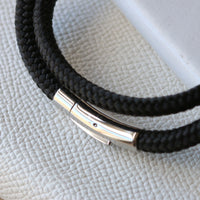 Soft Black Leather and Silver Medical Alert Bracelet